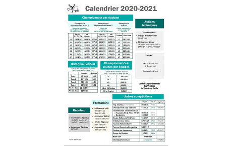 Calendrier compétitions 2020-2021